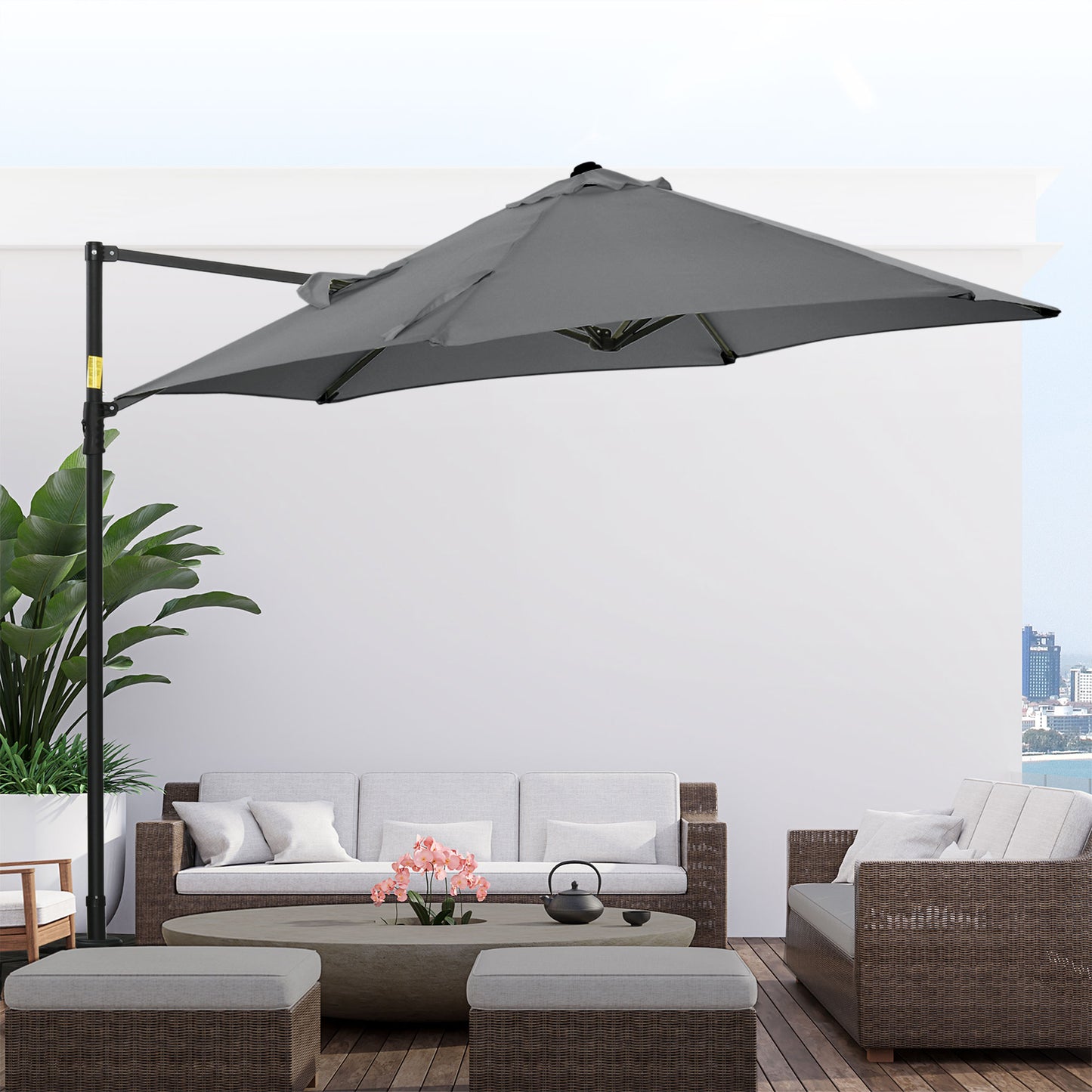 Outsunny 8.5FT Outdoor Cantilever Roma Parasol with 360Â° Rotation and Cross Base, Offset Patio Umbrella for Garden, Dark Grey