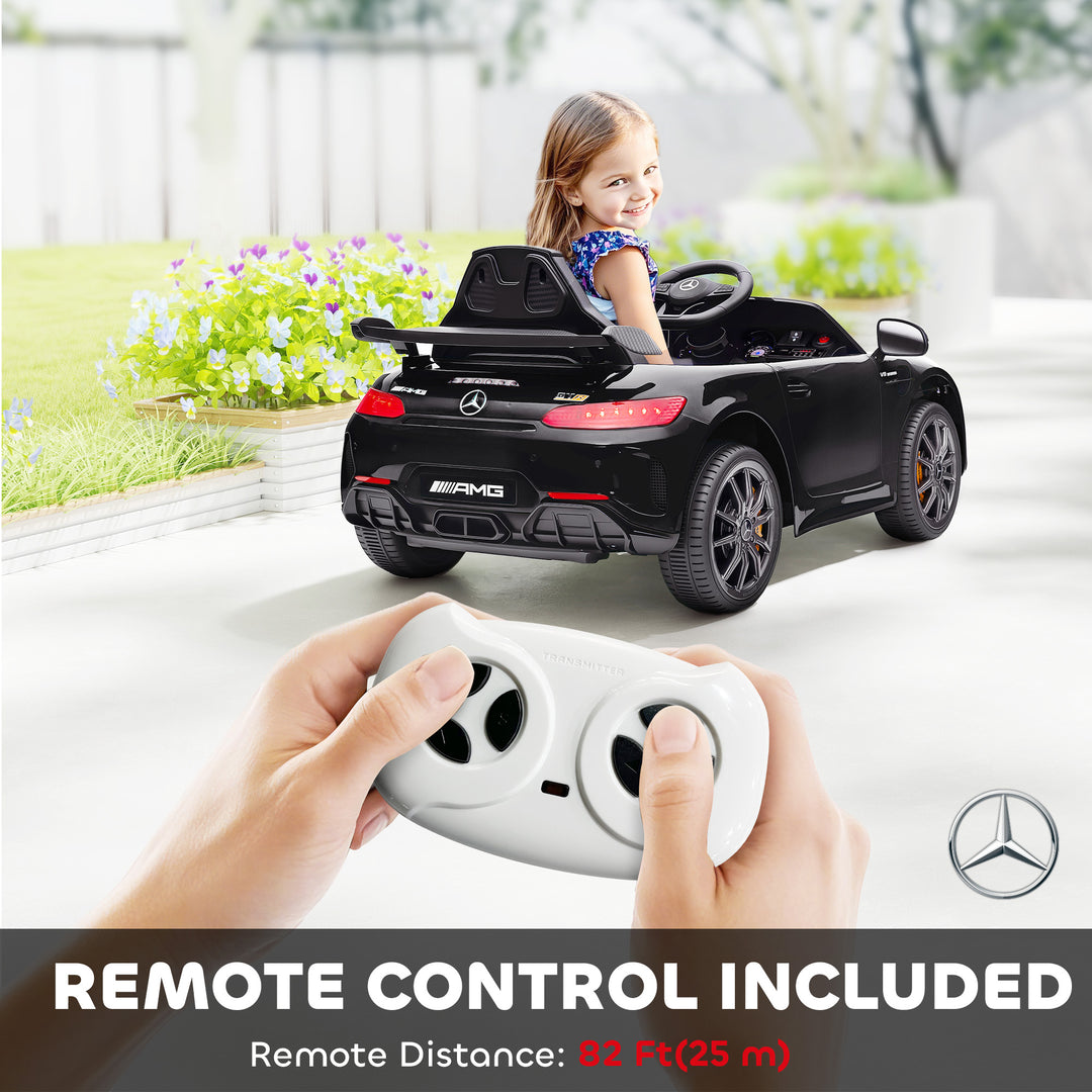 Qaba Mercedes-Benz AMG GTR Licensed 12V Battery Powered Kids Electric Car w/ Remote, Soft Start, Lights, Music Horn, Black