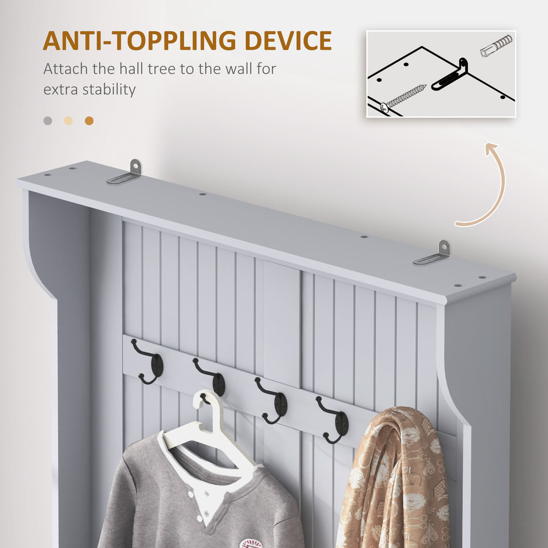 HOMCOM 3-In-1 Hall Tree w/ Coat Rack, Shoe Storage and Bench Seat, Entryway Bench w/ 4 Hooks for Hallway, Living Room, White