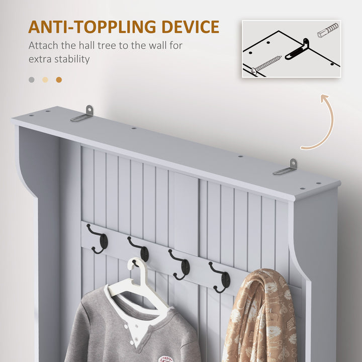 HOMCOM 3-In-1 Hall Tree w/ Coat Rack, Shoe Storage and Bench Seat, Entryway Bench w/ 4 Hooks for Hallway, Living Room, White