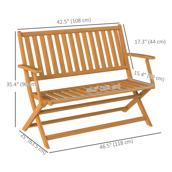 Outsunny 46.5" Foldable Wood Outdoor Bench with Backrest and Armrests for Outdoors, Patio, Porch, Park, Teak