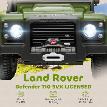 Qaba Land Rover Licensed Kids Ride on Truck with Remote Control, Spring Suspension, LED Lights, 3 Speed, Dark Green