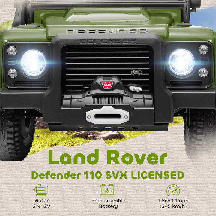 Qaba Land Rover Licensed Kids Ride on Truck with Remote Control, Spring Suspension, LED Lights, 3 Speed, Dark Green