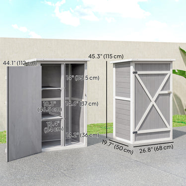 Outsunny 29.9"x21.7"x45.3" Garden Storage Shed with Asphalt Roof, Outdoor Storage Cabinet w/ Shelves, Grey