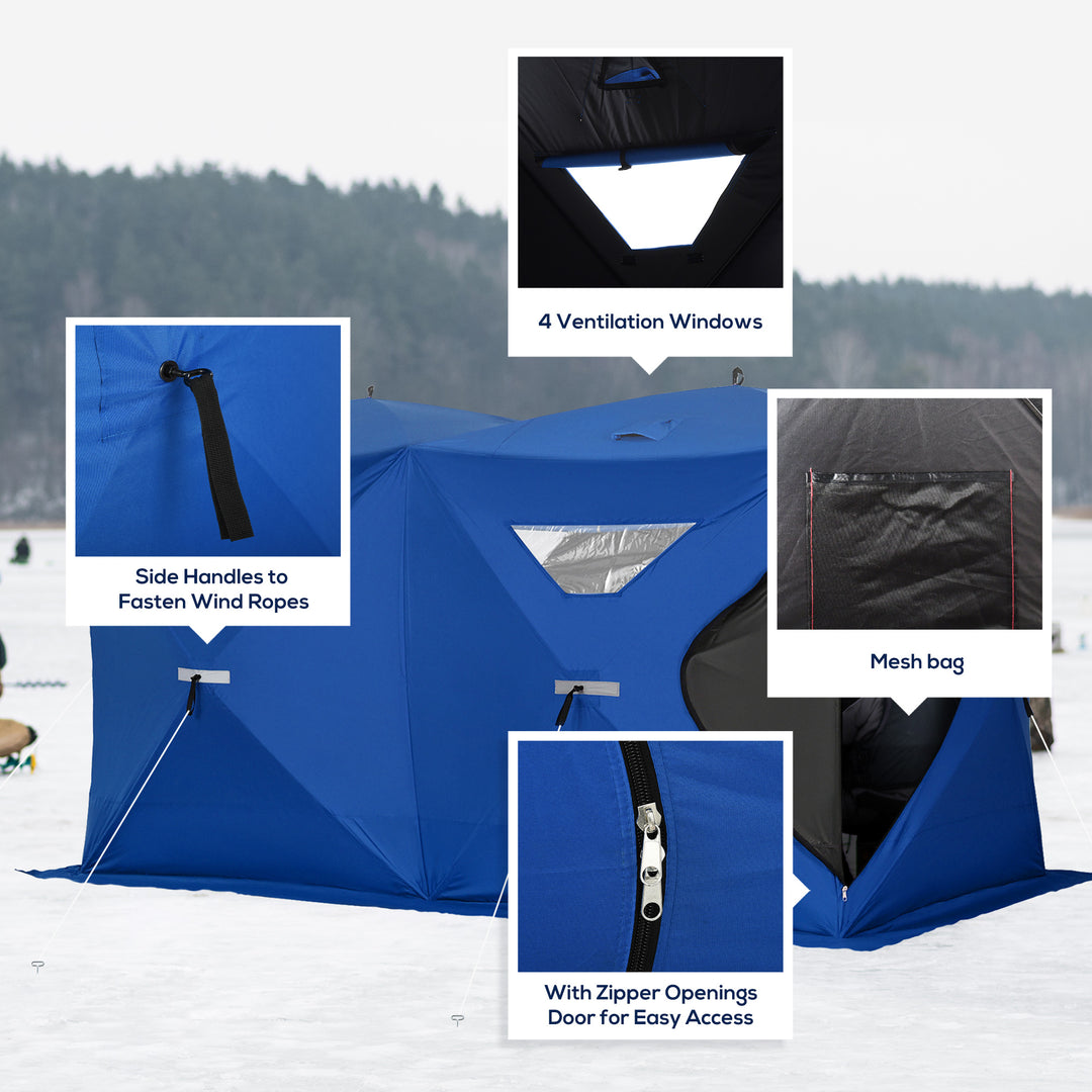 Outsunny 5-8 Person Pop-up Ice Fishing Shelter, Portable Ice Fishing Tent, Black
