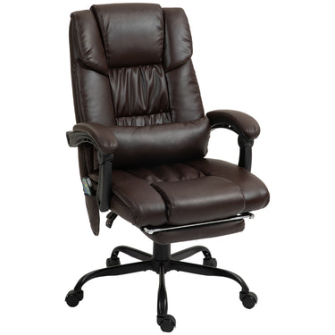 Vinsetto 6-Point Vibration Massage Chair, Height Adjustable Reclining Computer Chair with Retractable Footrest, Brown