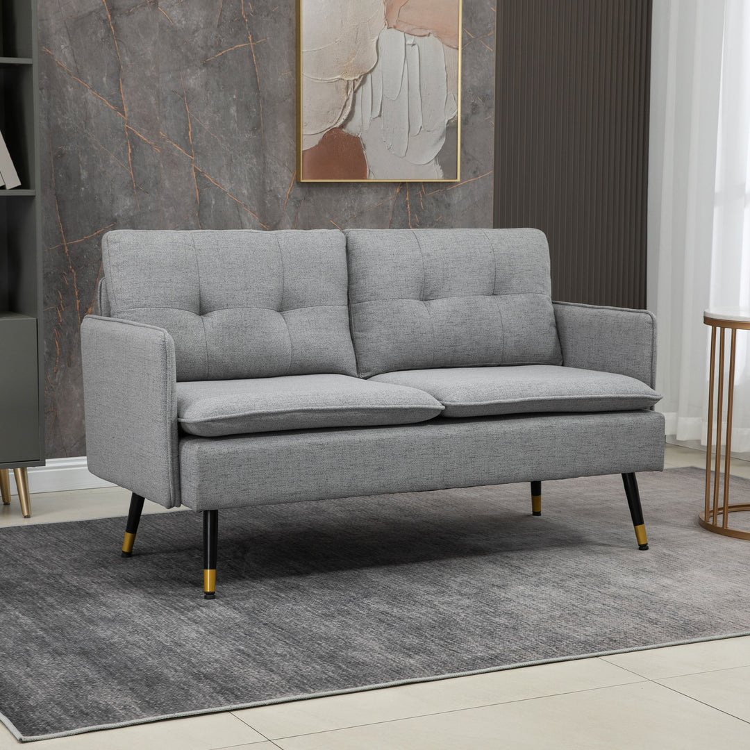 HOMCOM 55" Loveseat Sofa, Linen Love Seat w/ S spring, Steel Legs and Button Tufting, Small Couch for Living Room, Grey