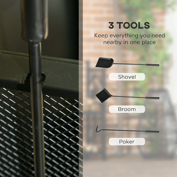 Outsunny 15" Outdoor Firewood Rack with Wheels and Tools, Heavy Duty Wood Storage Stacker, Indoor Outdoor Log Rack, Black