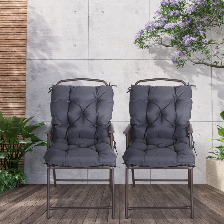 Outsunny Patio Chair Cushions Set of 2, 39" x 20" x 3" Outdoor Tufted Cushion Set with Ties for Indoor Outdoor Garden Furniture, Dark Grey