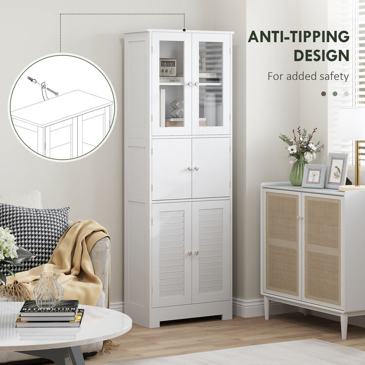 HOMCOM Freestanding Bathroom Cabinet with Glass/Louvred Doors, Tall Bathroom Cabinet for Kitchen, Study, Living Room