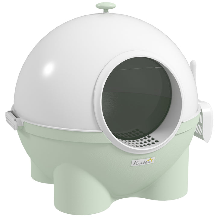 PawHut Enclosed Cat Litter Box, Large Kitty Litter Box with Lid, Scoop, Leaking Sand Pedal, Top Handle, Light Green
