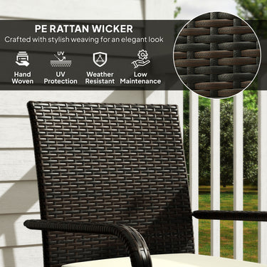 Outsunny 3 Piece Wicker Patio Furniture Set with Stackable Chairs, Washable Cushion, Tempered Glass Top, for Backyard, Brown