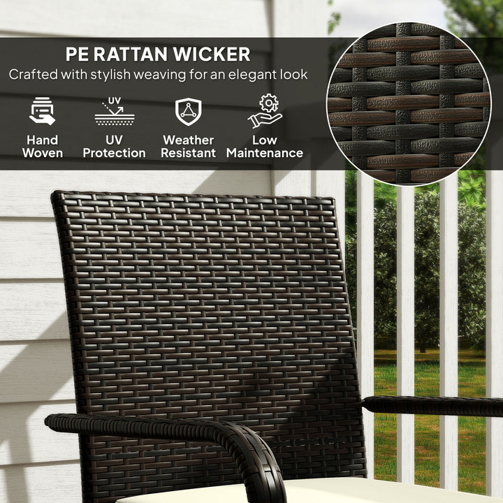 Outsunny 3 Piece Wicker Patio Furniture Set with Stackable Chairs, Washable Cushion, Tempered Glass Top, for Backyard, Brown