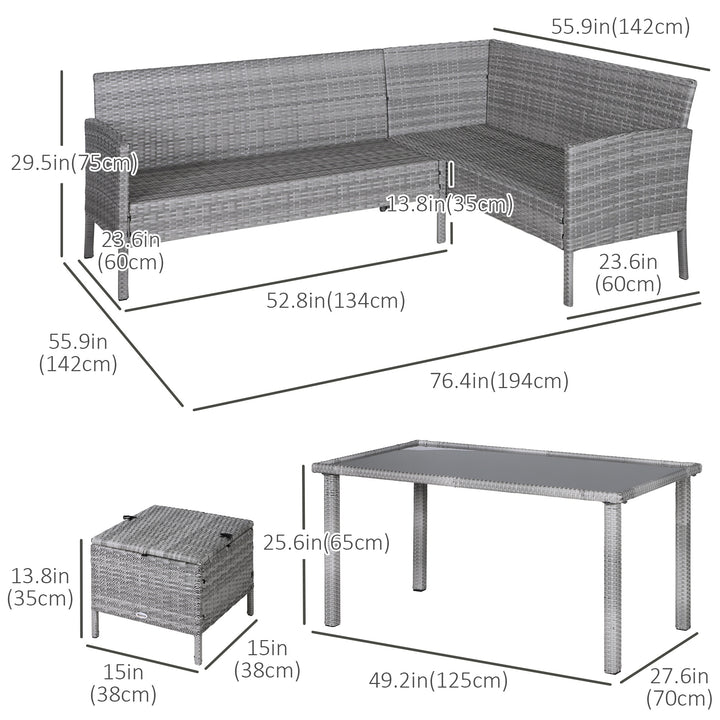 Outsunny 5 Pieces Wicker Patio Conversation Dining Furniture Set with Cushions, Table and Ottomans, Bright Blue