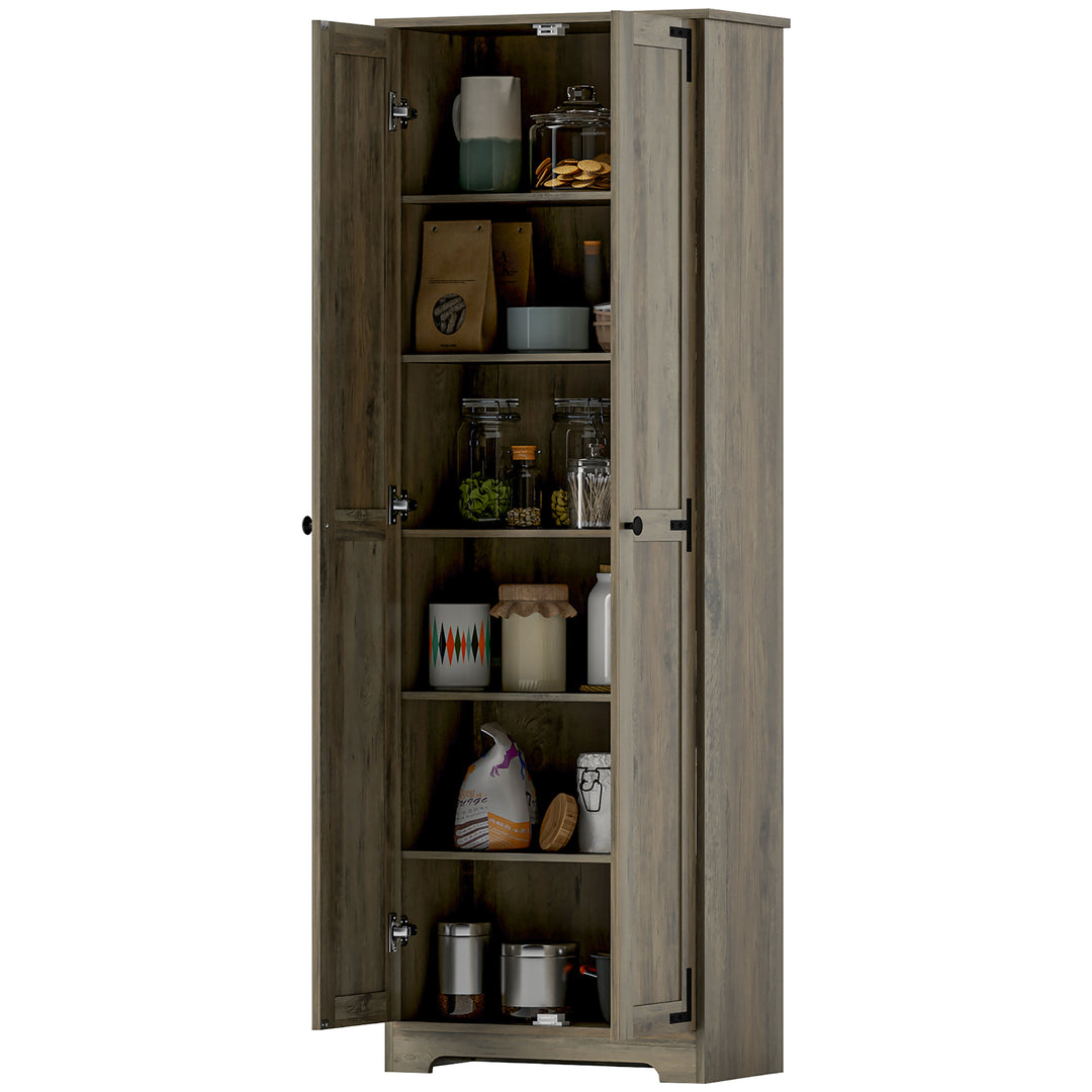HOMCOM 67" Farmhouse Pantry Cabinet with 2 Doors, Tall Storage Cabinet with Adjustable Shelves, Distressed White