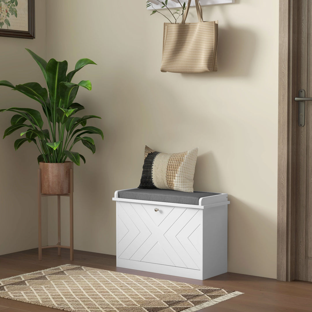 HOMCOM Shoe Storage with Seat, Upholstered Hallway Bench, Shoe Bench with Flip Drawer, Adjustable Shelf for 6 Pairs of Shoes