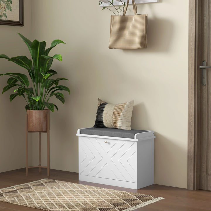 HOMCOM Shoe Storage with Seat, Upholstered Hallway Bench, Shoe Bench with Flip Drawer, Adjustable Shelf for 6 Pairs of Shoes