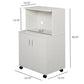 HOMCOM Microwave Cart on Wheels Utility Trolley Storage Sideboard Bookcase with 2-door Cabinet, White Oak