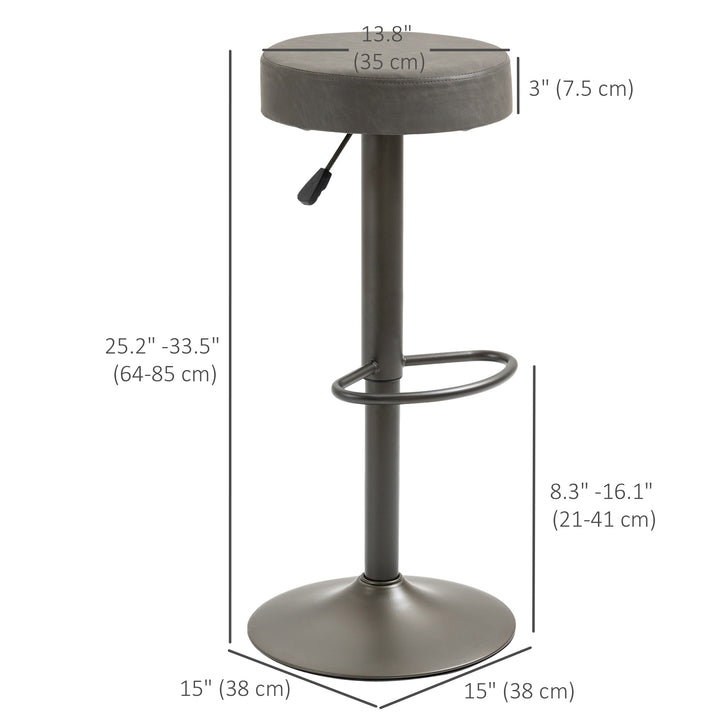 HOMCOM Modern Adjustable Bar Stools Set of 2, Swivel Barstool with Footrest, PU Leather Round Top for Kitchen, Brown