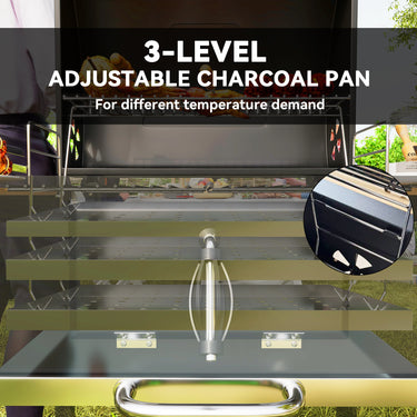 Outsunny 20" Charcoal BBQ Grill Barbecue on Wheels with Adjustable Charcoal Pan, Spacious Cooking Area, 3 Shelves, Thermometer