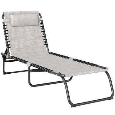 Outsunny Outdoor Folding Lounge Chair, 4-Level Adjustable Chaise Lounge with Headrest, Tanning Chair Beach Bed, Reclining Lounger Cot for Camping, Hiking, Backyard, Cream