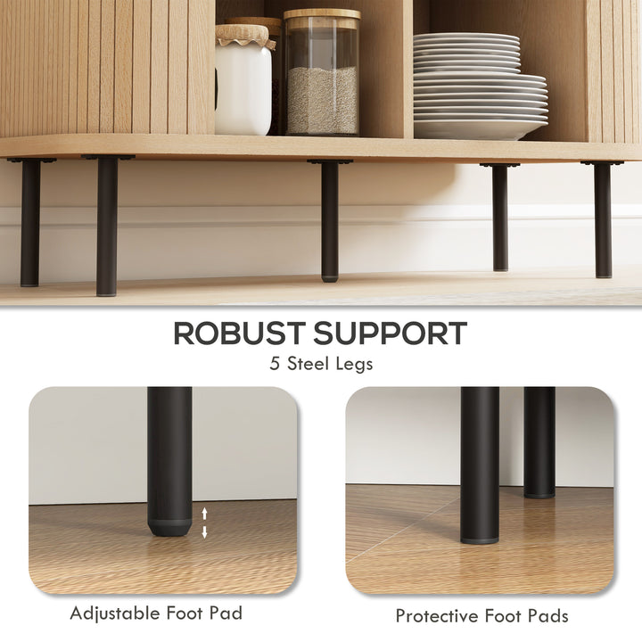 HOMCOM 35.4" Sideboard Buffet Cabinet with Storage, Nordic Coffee Bar Cabinet with Slatted Tambour Doors and Metal Legs, Oak