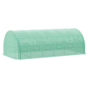 Outsunny Large Walk-in Greenhouse, 20'x10'x6.6' Tunnel Greenhouse with Zippered Door and 12 Roll-up Windows, Outdoor Green House for Garden Plant, Green