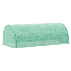 Outsunny Large Walk-in Greenhouse, 20'x10'x6.6' Tunnel Greenhouse with Zippered Door and 12 Roll-up Windows, Outdoor Green House for Garden Plant, Green