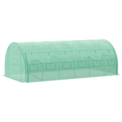Outsunny Large Walk-in Greenhouse, 20'x10'x6.6' Tunnel Greenhouse with Zippered Door and 12 Roll-up Windows, Outdoor Green House for Garden Plant, Green