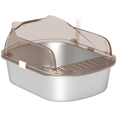 PawHut Stainless Steel Cat Litter Box with High Sided Enclosure, Steps & Scoop, Non-Sticky & Anti-Urine Leakage, Easy Cleaning