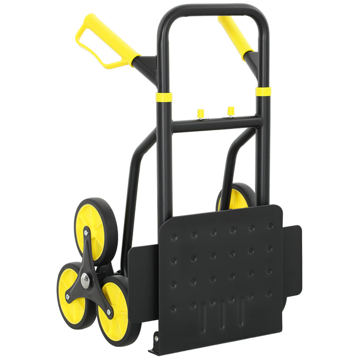 DURHAND 6-Wheels Stair Climber Hand Truck, Dolly Heavy Duty Folding Steel Load Cart with Adjustable Telescoping Handle for Moving, Luggage, Travel & Office, 154lbs Capacity