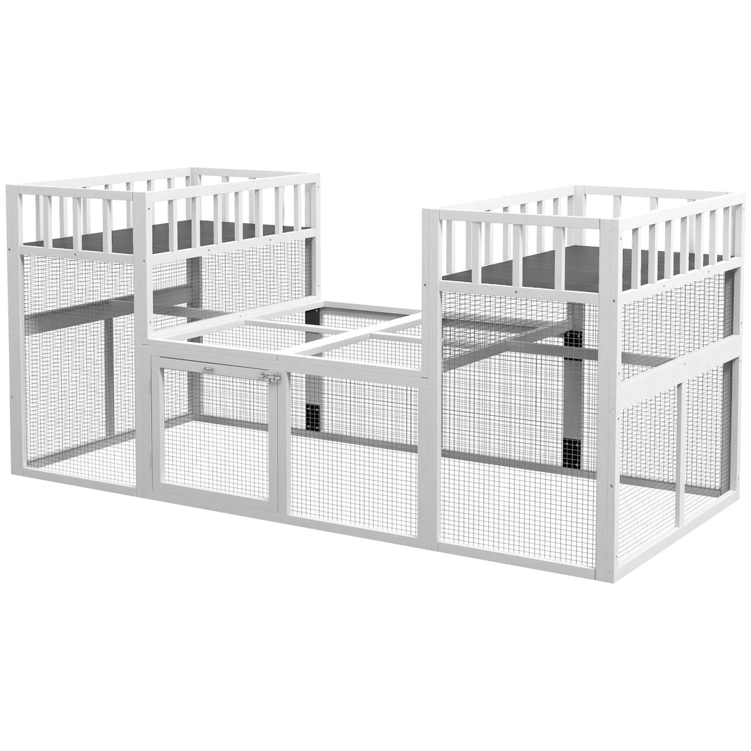 PawHut 7.3' x 3.6' Wooden Chicken Coop Combinable Design with Storage Shelf for 2-4 Chickens, Ducks, Goose, Rabbits, White