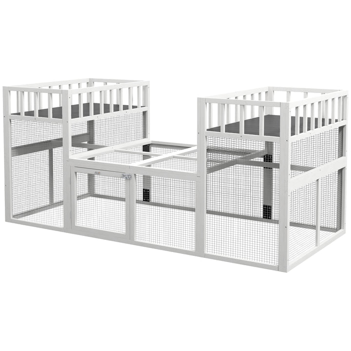 PawHut 7.3' x 3.6' Wooden Chicken Coop Combinable Design with Storage Shelf for 2-4 Chickens, Ducks, Goose, Rabbits, White