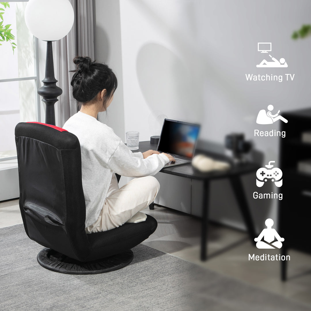 HOMCOM Folding Floor Chair for Adults Teens, 360 Degree Swivel Gaming Chair, 6 Positions Adjustable Lazy Sofa, Black