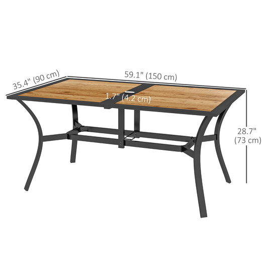 Outsunny Patio Table with Umbrella Hole, Outdoor Dining Table for 6 People for Backyard, Lawn Balcony, 59" x 35", Brown