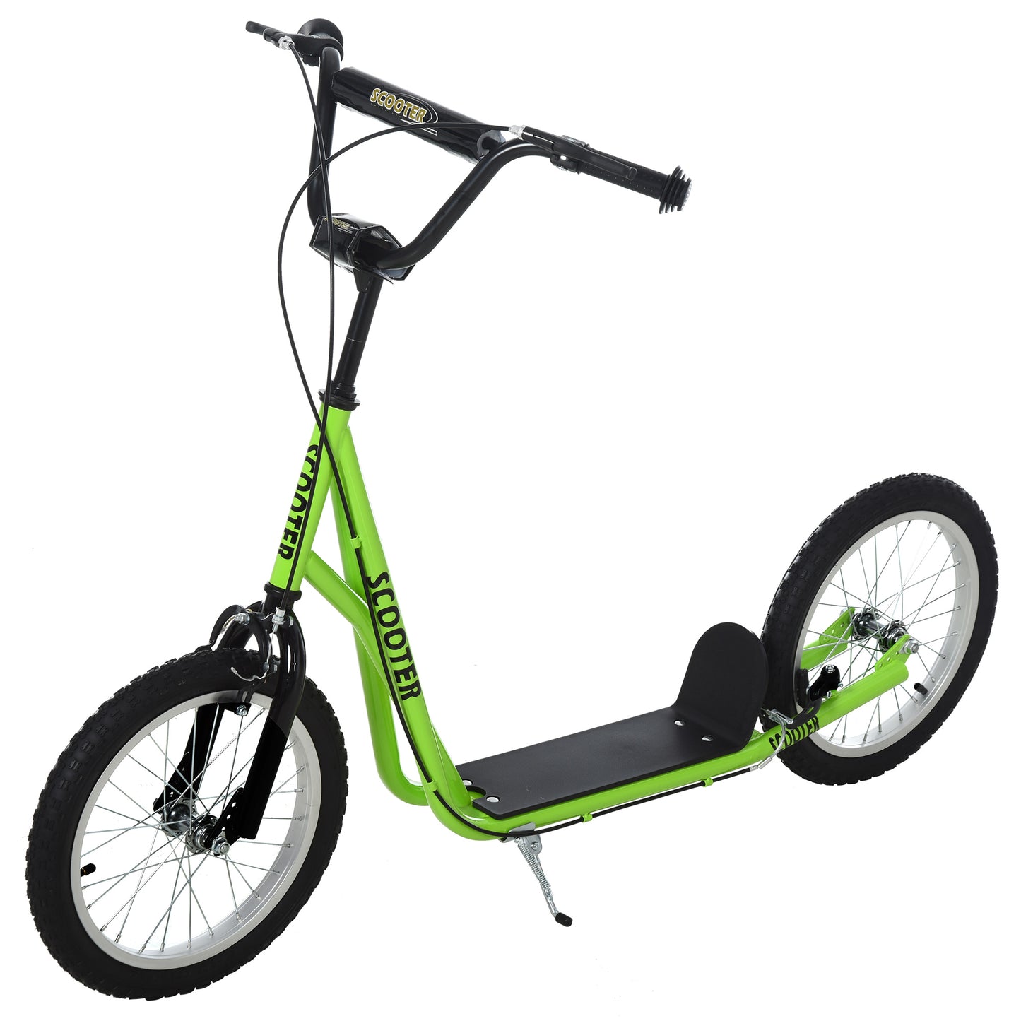 Aosom Kids Kick Scooter for 5+ Year Old, Kids Ride on Toy w/ 16'' Inflatable Wheel Dual Brakes, Black