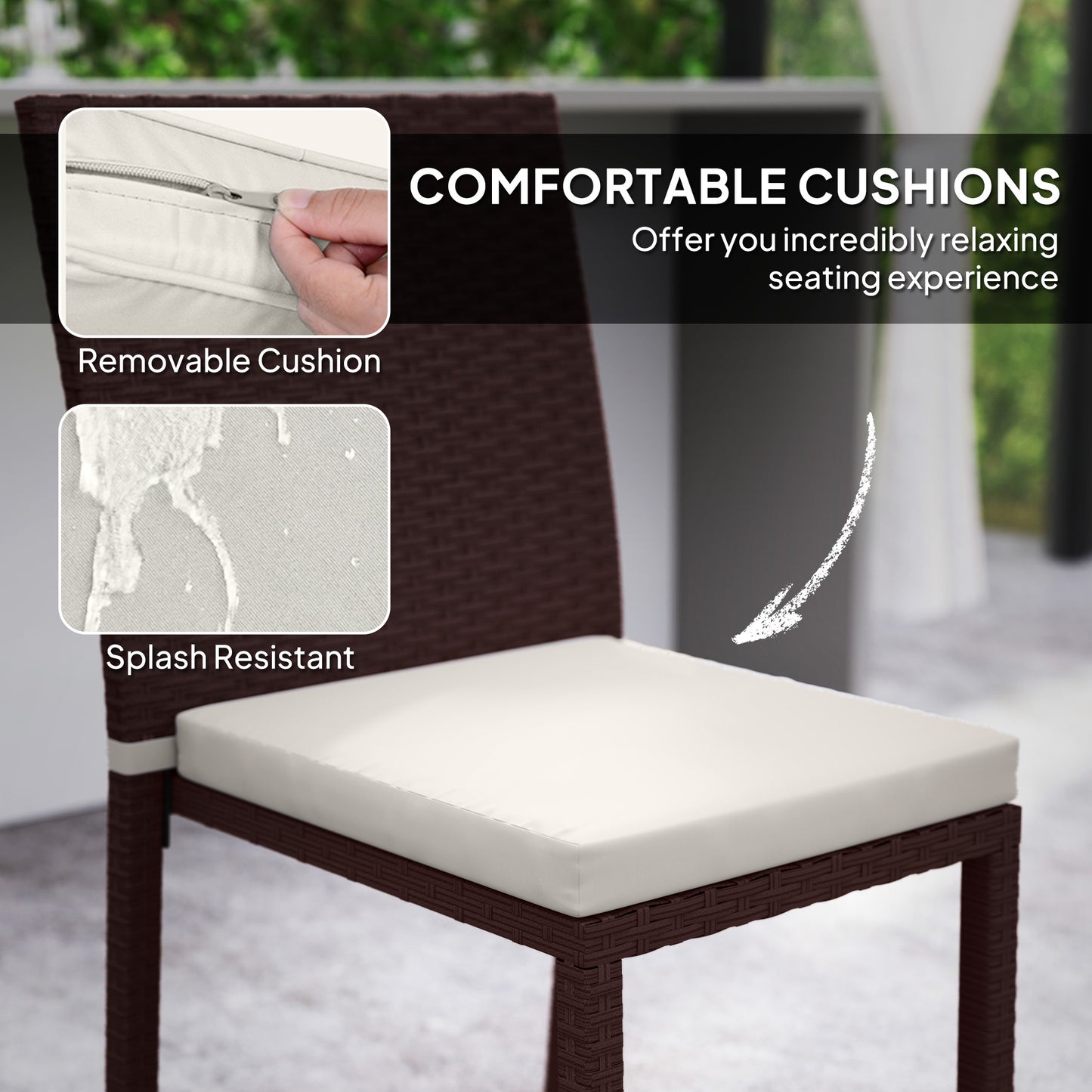 Outsunny Patio Dining Chairs Set of 4, All Weather Wicker Armless Outdoor Chairs with Steel Frame for Garden, Backyard, Beige