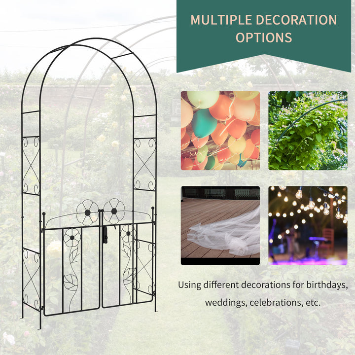 Outsunny 7.5FT Metal Garden Arbour with Double Gate, Arch Trellis for Climbing Vine Plants, Outdoor Wedding, Decoration, Black