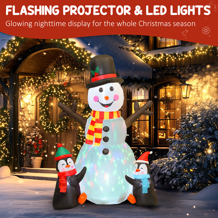 Outsunny 6FT Christmas Inflatables Snowman & Penguins with LED Lights and Flashing Projector Light, Blow Up Inflatable Decoration