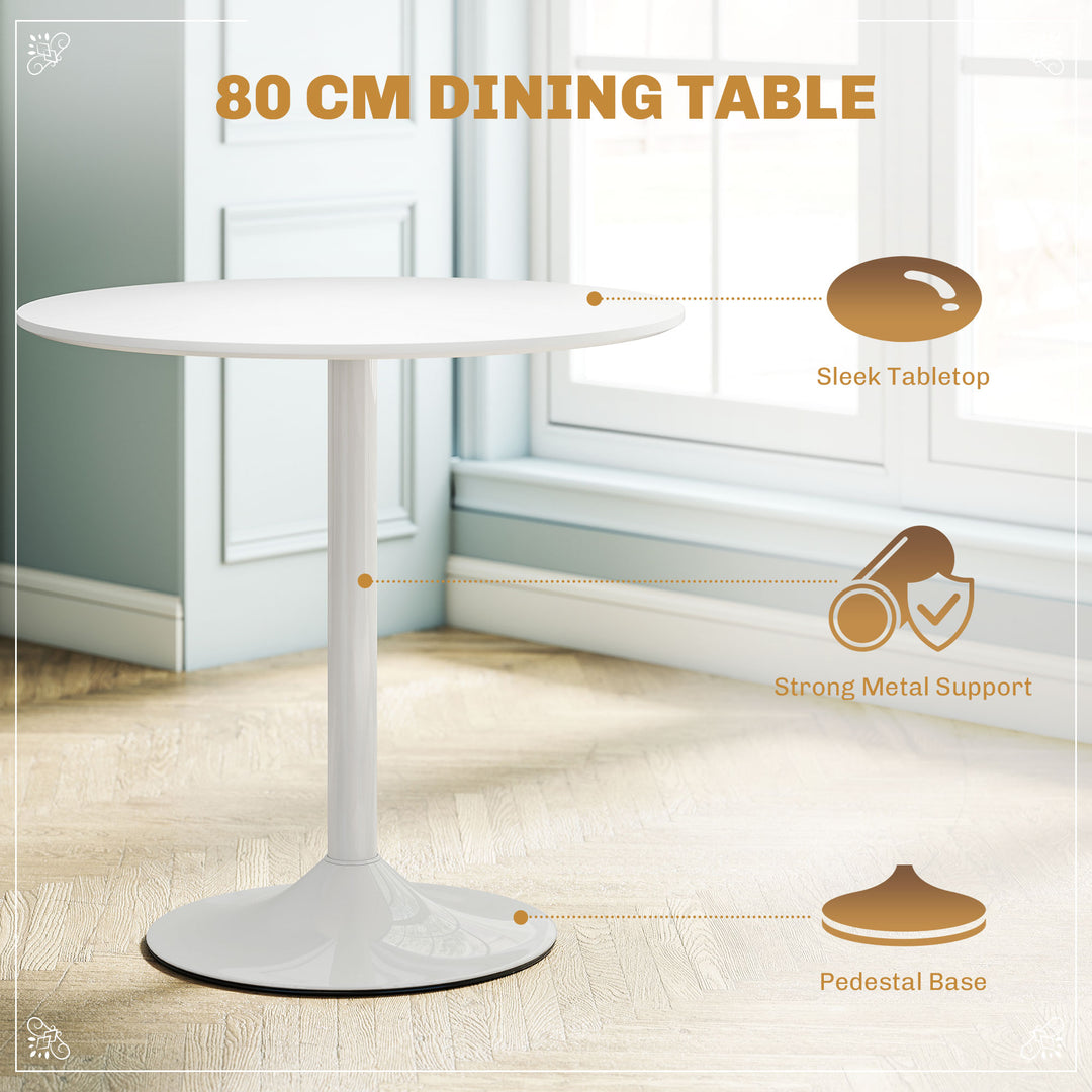 HOMCOM Round Dining Table Set for 4 with Pedestal Base, PU Padded Seats, for Small Space, Apartment, White