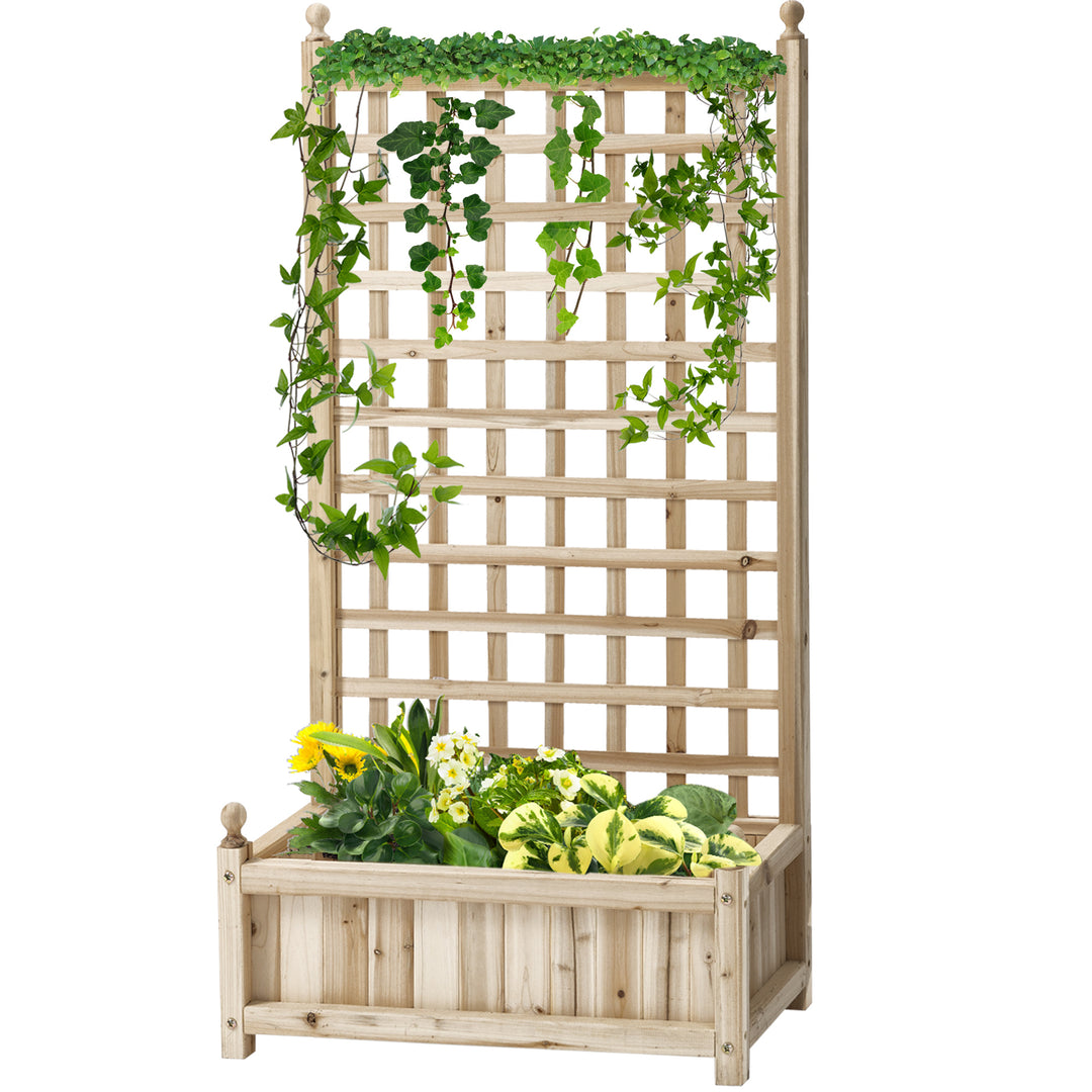 Outsunny Raised Garden Bed with Trellis, Wood Planter Box for Garden, Free Standing Flower Bed, 25.2" x 11" x 47.2" Brown