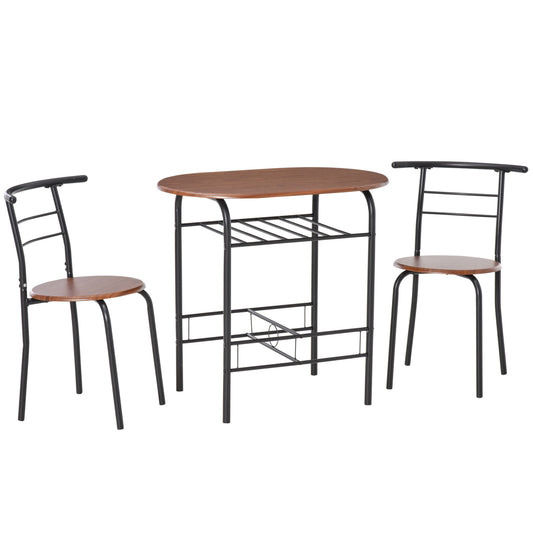 HOMCOM Dining Table Set of 3, Oval Kitchen Table and Chairs with Storage Shelf for Small Space, Dining Room, Natural