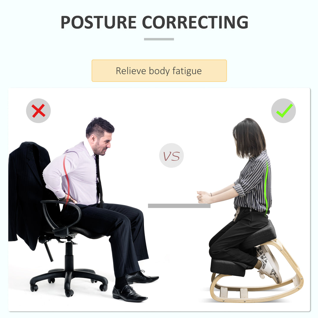 HOMCOM Ergonomic Kneeling Chair, Wood Kneel Stool with Thick Pads, Desk Knee Chair, Improve Posture, Black