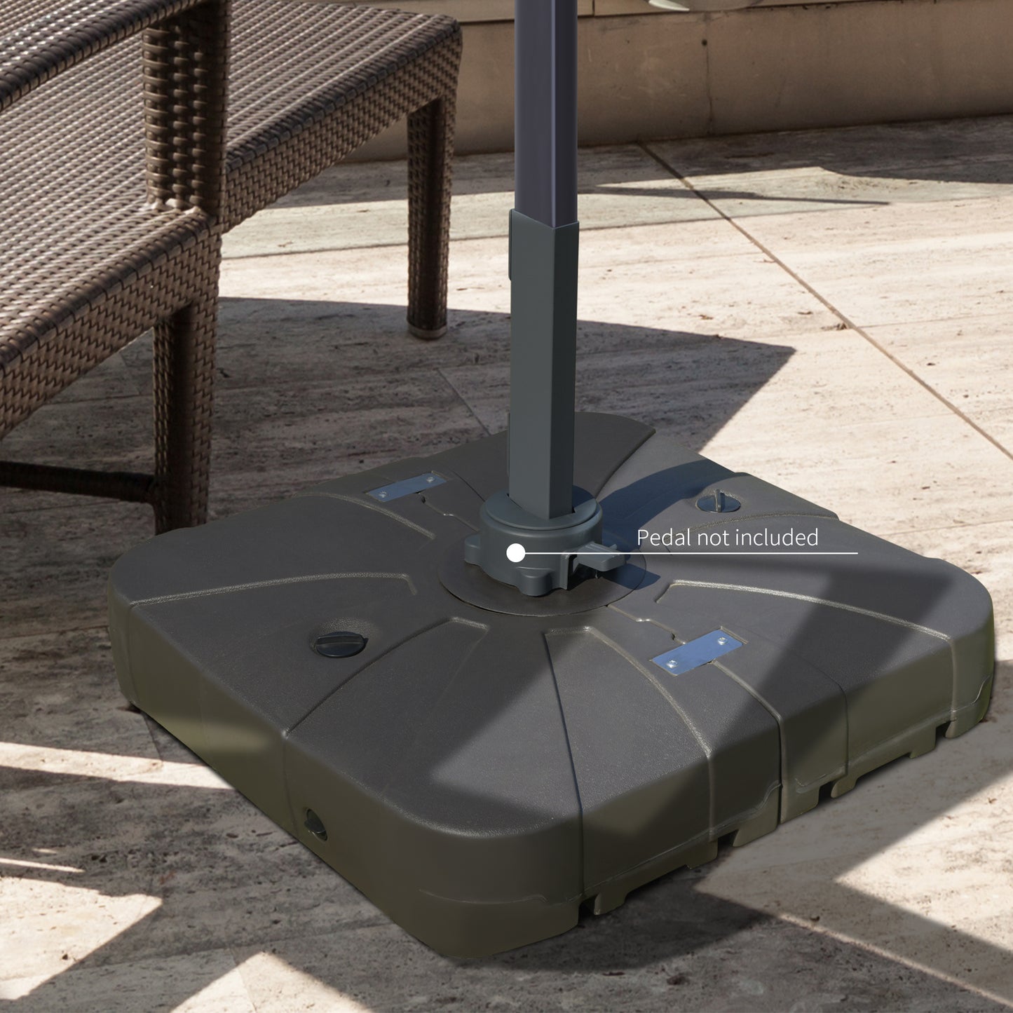 Outsunny Square Cantilever Patio Umbrella Base Water or Sand Filled with Wheels Crossbar Heavy-Duty Umbrella Stand Coffee
