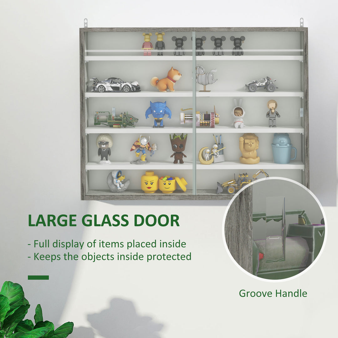 HOMCOM 5-Tier Display Cabinet, Shot Glass Display Case, Glass Curio Cabinet with 2 Glass Doors and 4 Adjustable Shelves, Black