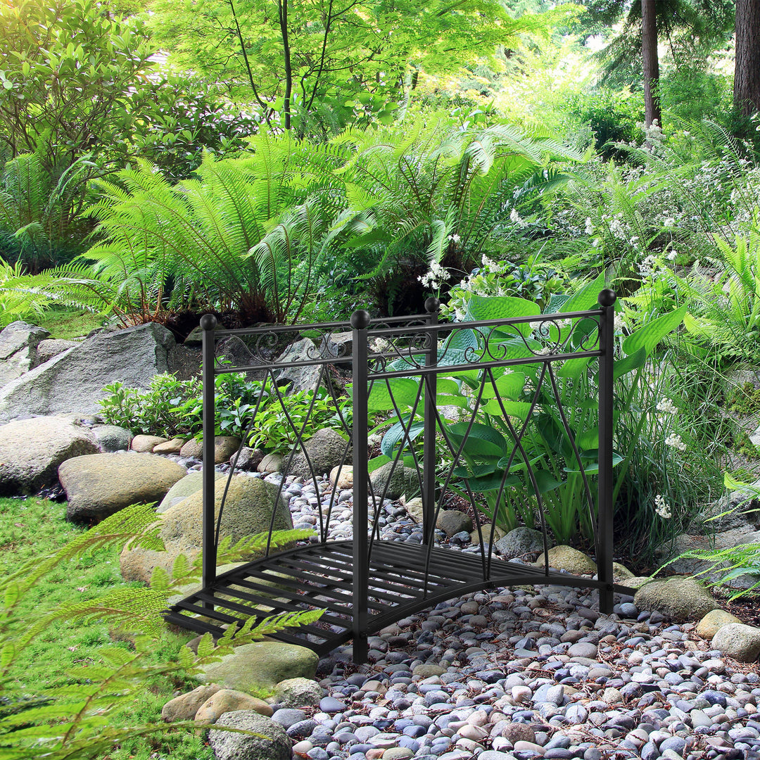 Outsunny 3.3FT Classic Garden Bridge with Safety Railings Arc Footbridge Decorative Pond Bridge for Backyard Creek Stream, Black