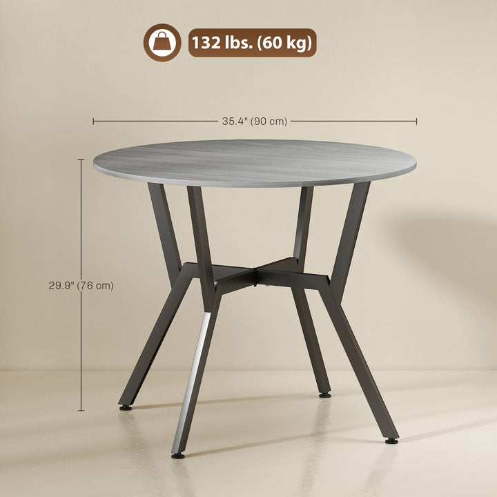 HOMCOM 35" Round Dining Table, Modern Dining Room Table with Steel Frame, Space Saving Small Kitchen Table, Brown