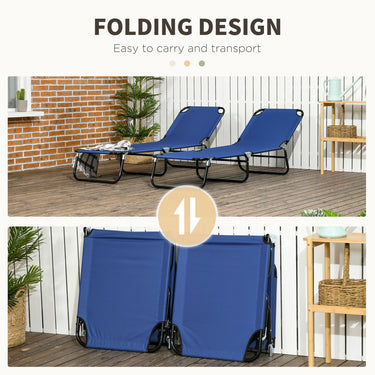 Outsunny Set of 2 Folding Outdoor Lounge Chair, Sun Tanning Chairs with Reclining Back, Breathable Mesh for Beach Patio, Blue