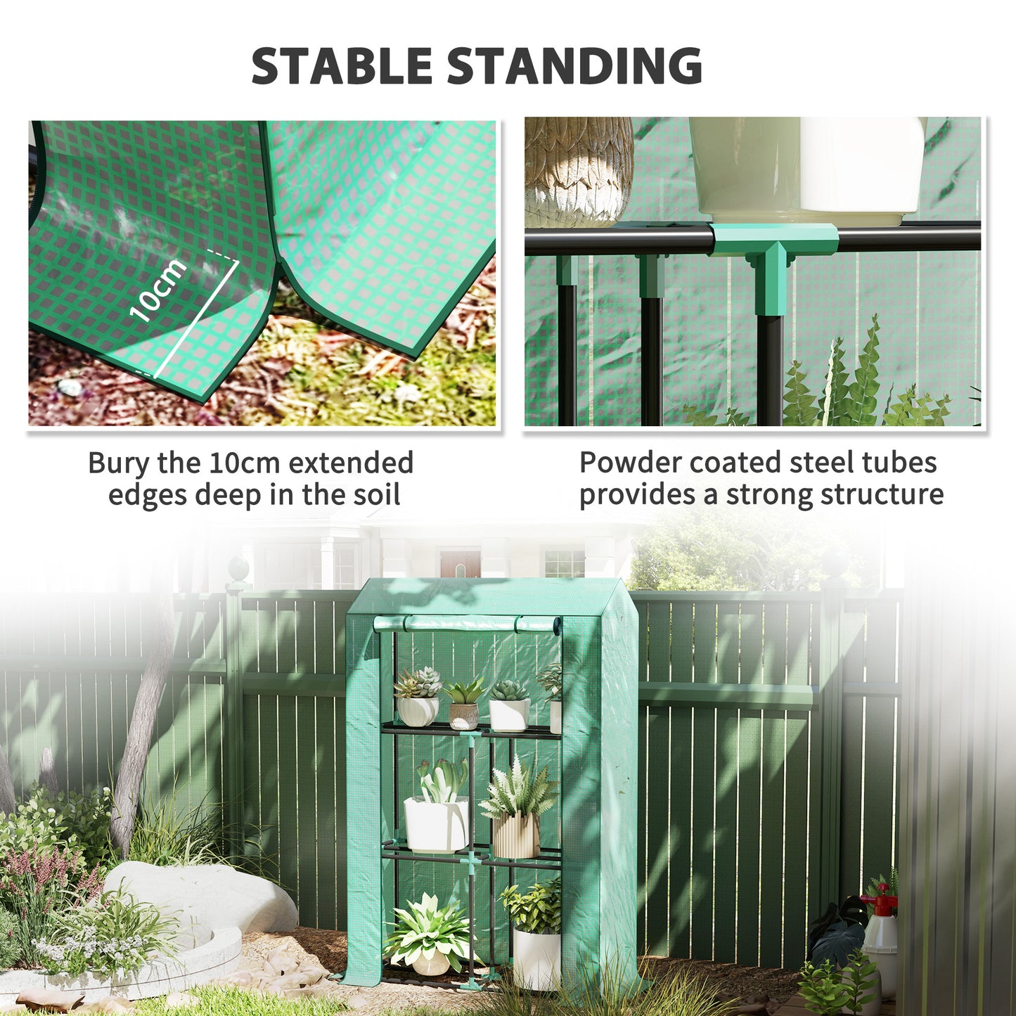 Outsunny Mini Greenhouse with 3 Tier Shelves, 3 Roll-Up Doors for Indoor Outdoor, Green