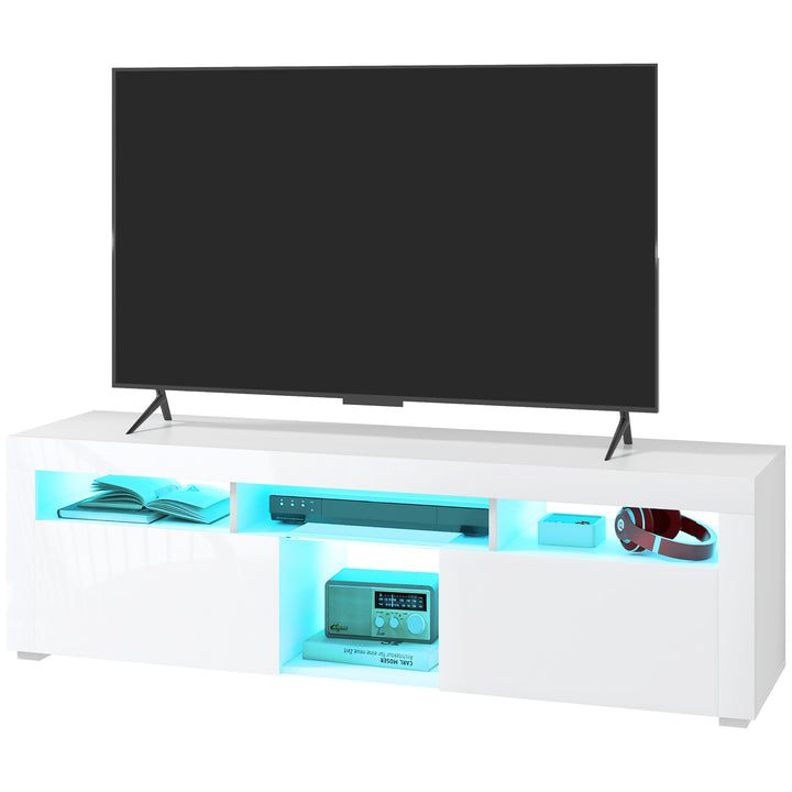 HOMCOM Modern TV Stand with Storage and LED Lights for TVs up to 55", TV Cabinet with Open Compartments, High Gloss White